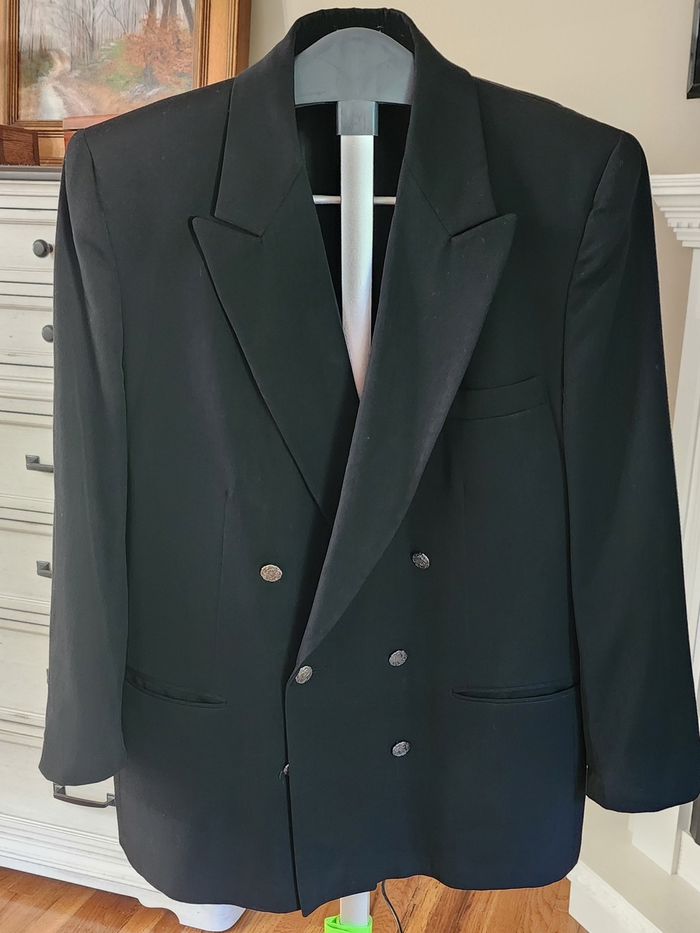 Women's Black Double-Breasted Blazer and Matching Skirt.